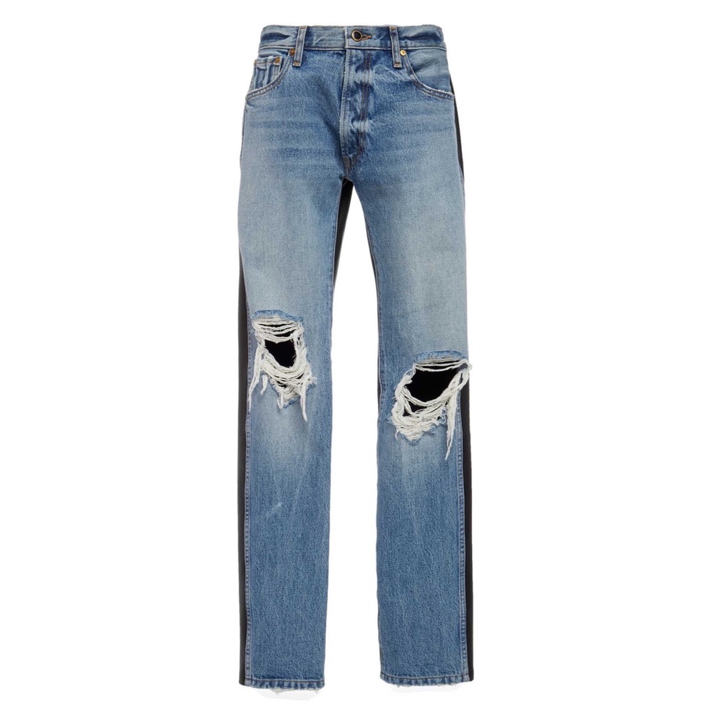 KHAITE Kyle Mixed Leather Distressed Jeans 29